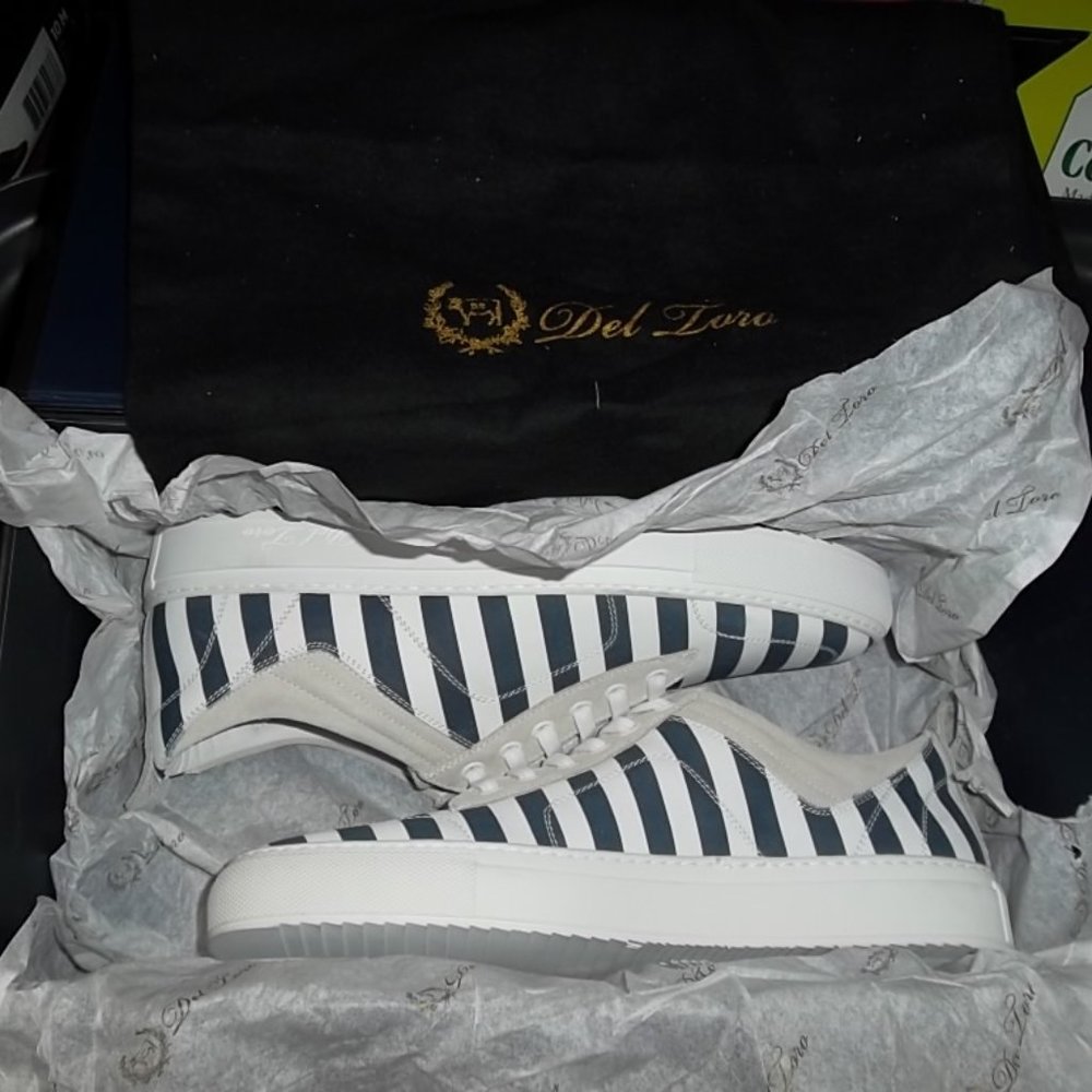DEL TORO Leather/Suede Navy Stripe Boxing Sneakers